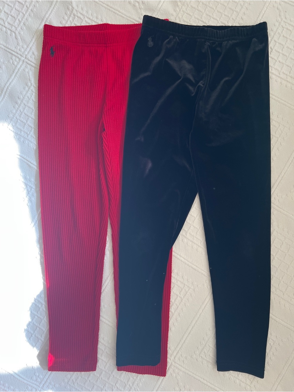 Ralph Lauren Red Ribbed Leggings and Black Velvet Leggings - 2 Pack